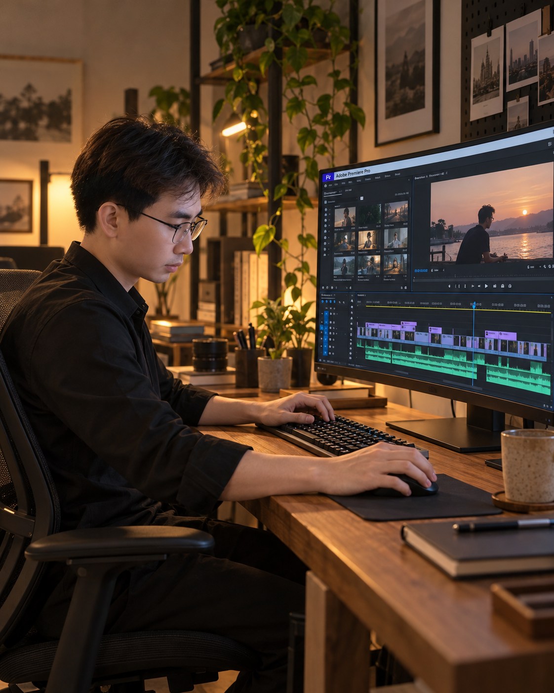 Nio ngồi dựng video trên Adobe Premiere Pro